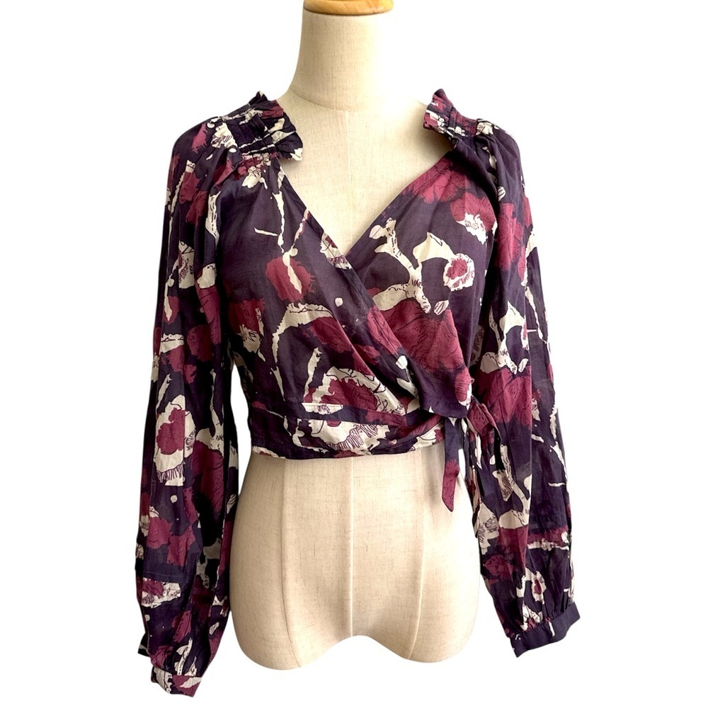 Free People Cleobella Valencia Wrap Top Purple Motif Size Medium New With Tags - Picture 2 of 11